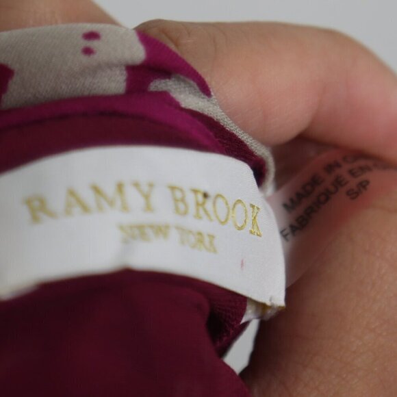 Ramy Brook Silk Blouson Shift Mini Dress Smocked Waist V-Neck Floral Fuchsia - Picture 7 of 7